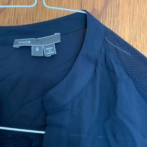 Vince navy silk top long sleeve